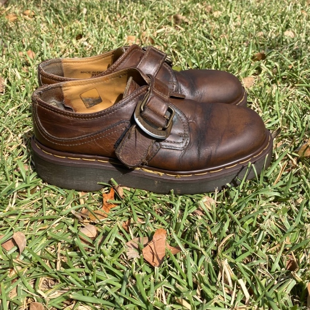 Vintage 90s Dr. Martens 8314 Brown Leather Monk Strap Platform Made in England 6